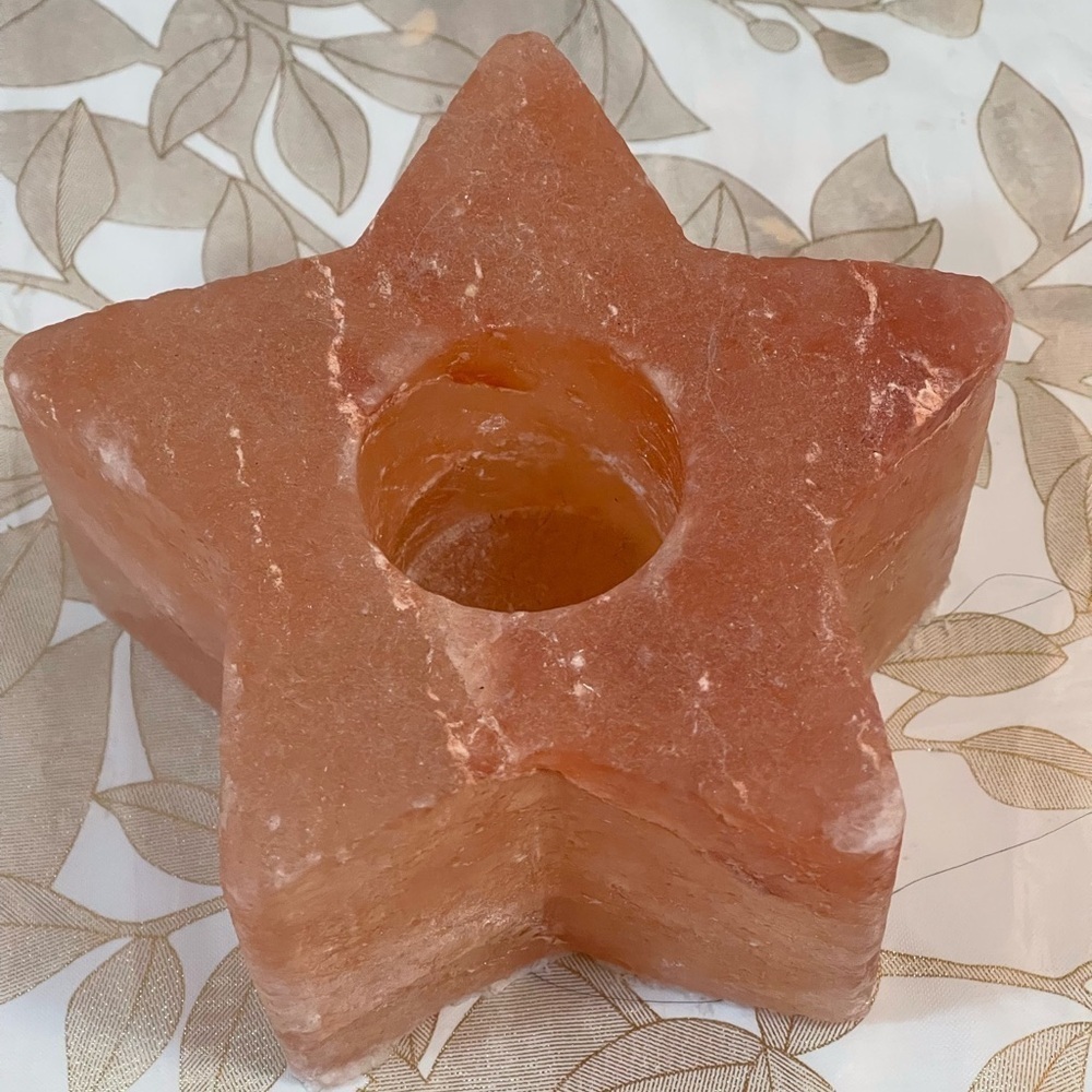 Himalayan Pink Salt Star Shape Tealight Candle Holder, Pink Rock Salt, 5 inch